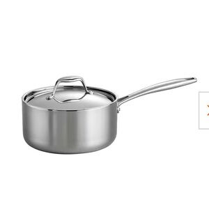 Tramontina  triply clad 10/18 stainless steel 3qt sauce pan with lid (used )